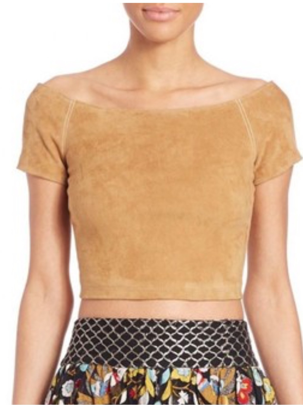 Alice + Olivia Gracelyn Off Shoulder Suede Crop Top